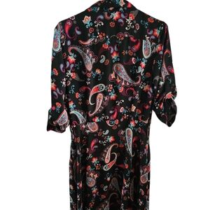 Nanette Lepore Paisley Floral 3/4 Sleeve Button Down Casual Dress Size 10